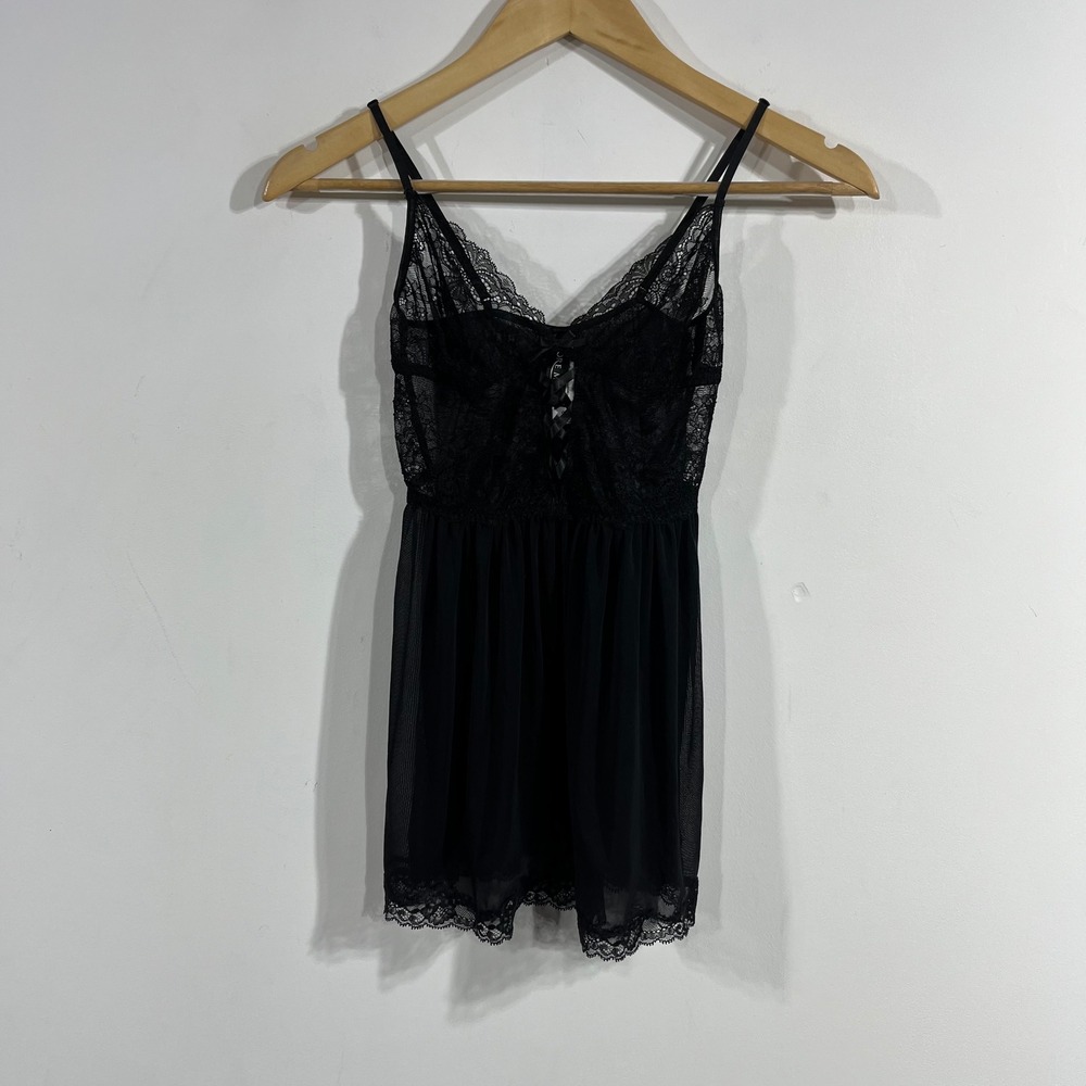 Adore Me Y2K Black Lace Mesh Babydoll Slip Dress Women Small Fairy Grunge Dainty